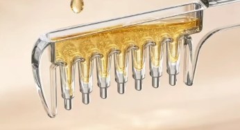 Scalp oil applicator comb – transparent dispenser with metal tips