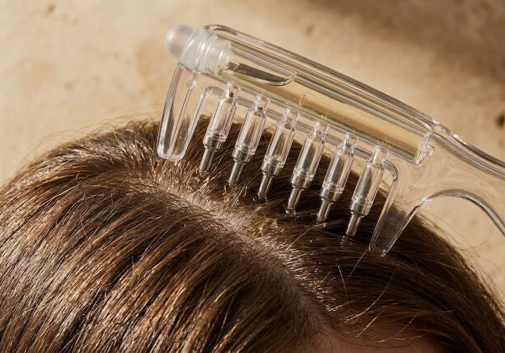 SCALPIUMM applicator guided along the scalp
